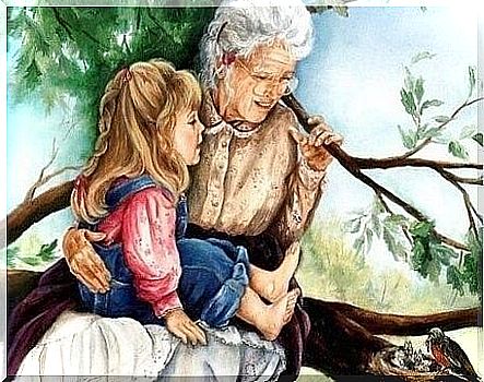 Growing up with grandparents - drawing grandmother and granddaughter