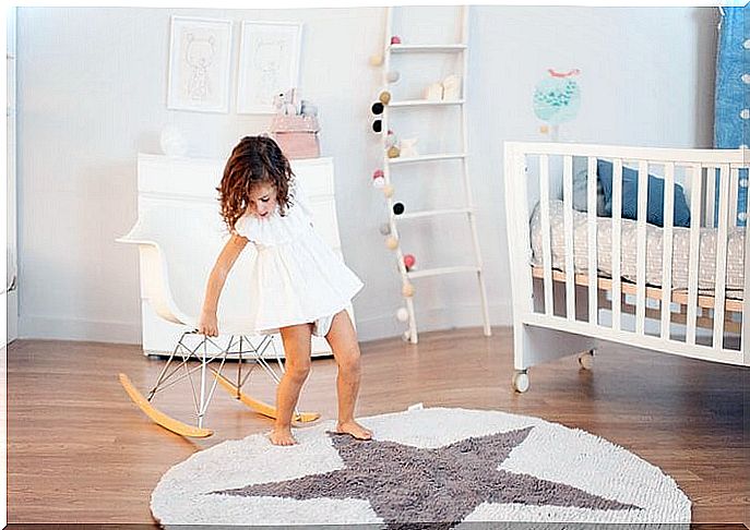 Girl plays in children's room