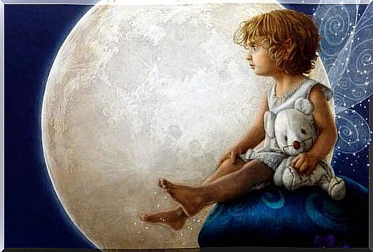 Appreciating yourself - illustration child sitting in front of moon