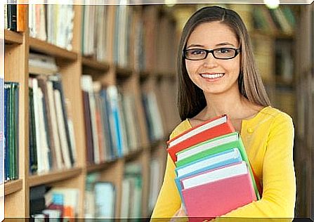 Woman in library